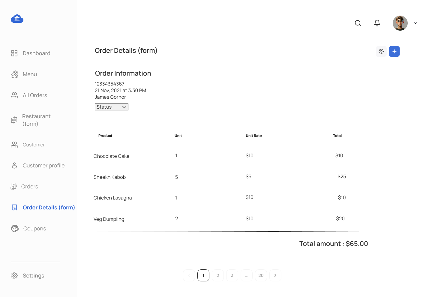 Food Delivery Project Order Details form Orders Management Screen